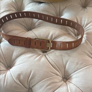 Anthropologie Cognac Leather Cutout Belt with Brass Buckle